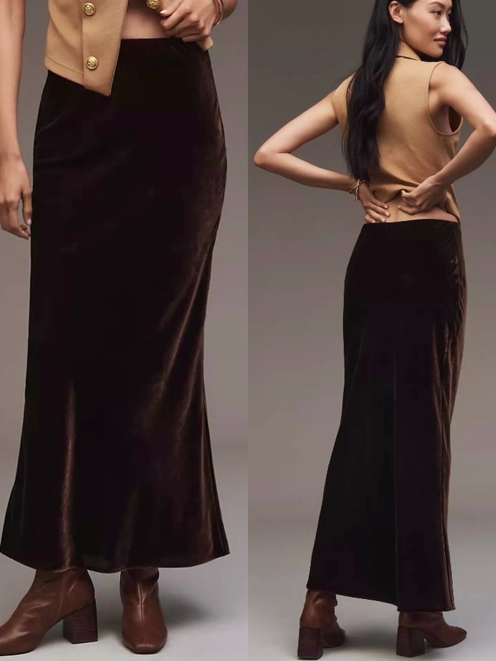 By Anthropologie Chocolate Brown Velvet Maxi Skirt Size Medium
